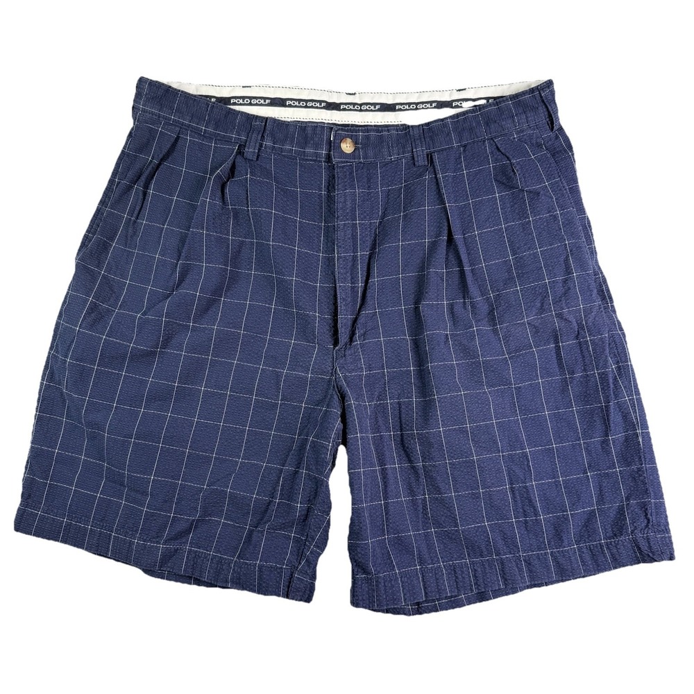Polo Golf Seersucker Shorts Men's 35 Blue Windowpane Plaid Breathable Summer USA